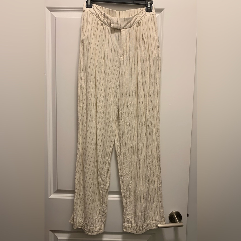Linen Cream Pinstriped Pants